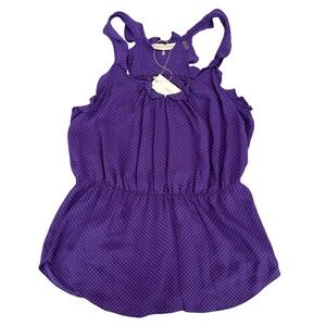Rebecca Taylor NWT Polka Dot Top Purple Silk‎ Ruffle Sleeveless Blouse Size 12